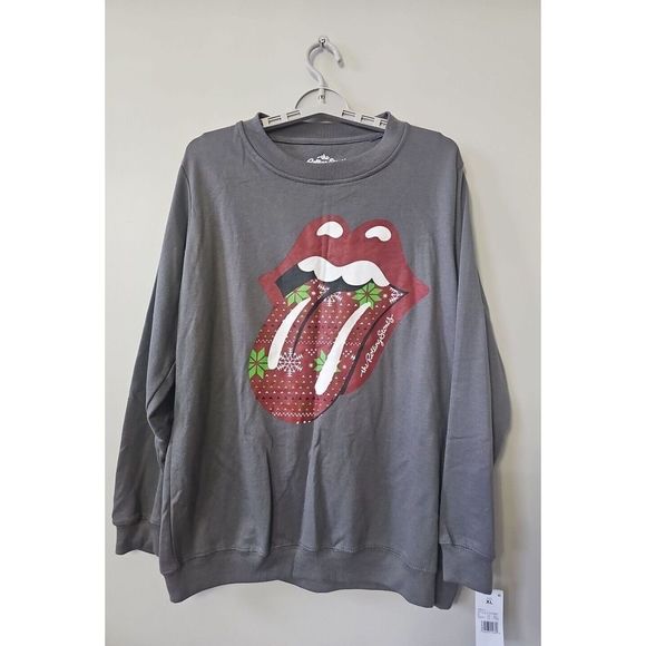the Rolling Stones Sweaters - Rolling‎ Stones Holiday Christmas Graphic Gray Sweatshirt Women's Size XL Rock!